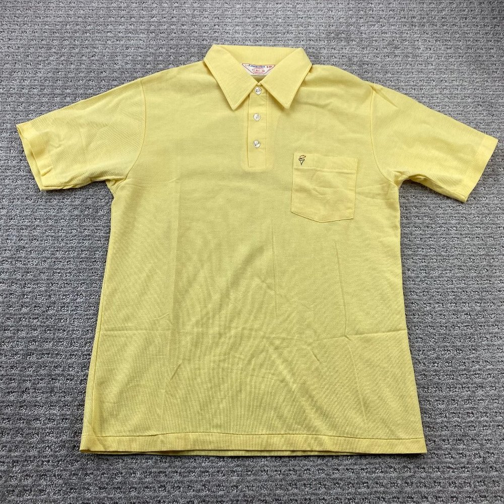 Vintage 80s Polo Shirt Men Large L Yellow LAURENTIEN Size 16-16 1/2 _STAINS READ